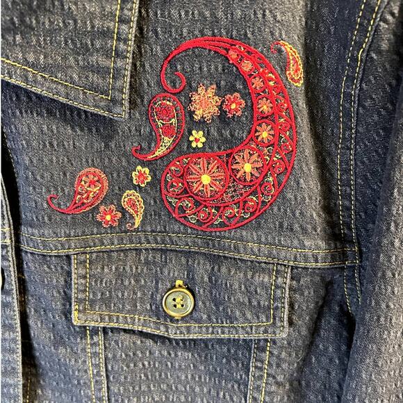 Rebecca Malone Denim Button-up Shirt, Paisley Embroidery, L - Picture 4 of 11